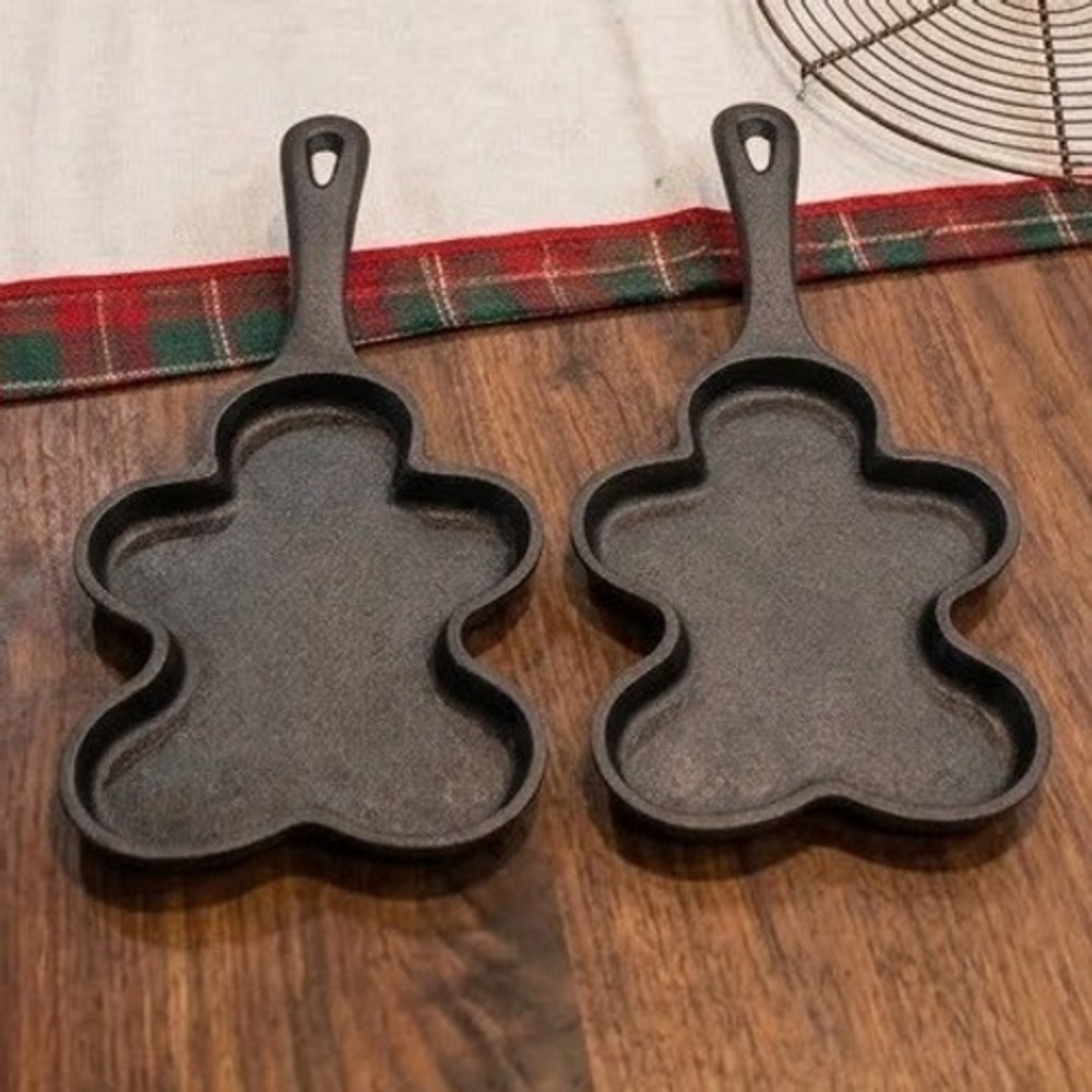 Set of 2 Gingerbread Man Cast Iron Christmas Holiday Baking Pan Black 8.5 Rustic